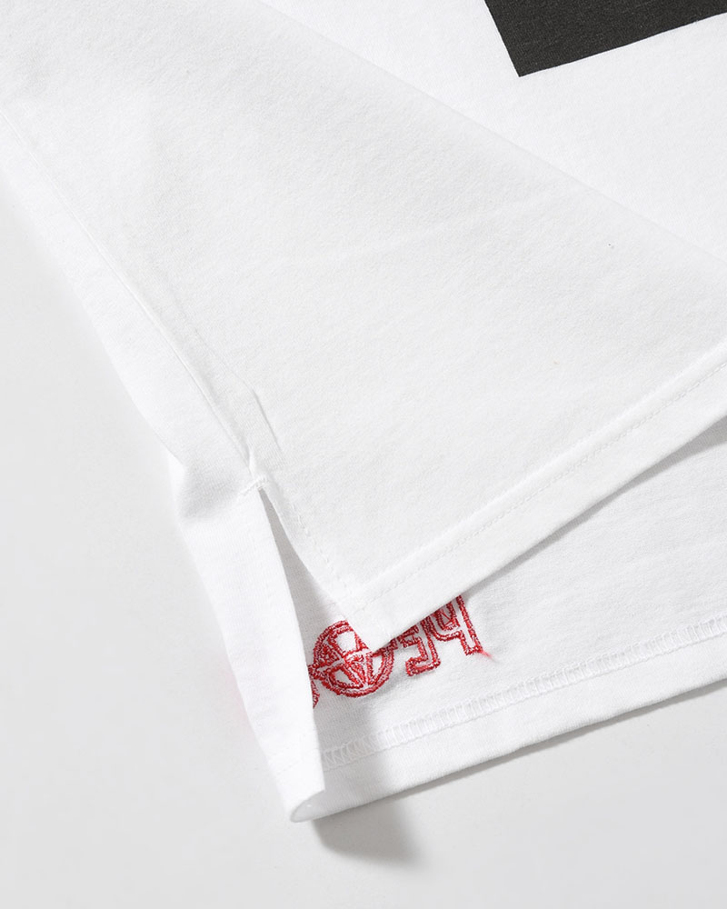 BIG SIZE SLIT T-SH (EMBROIDERY) -WHITE-