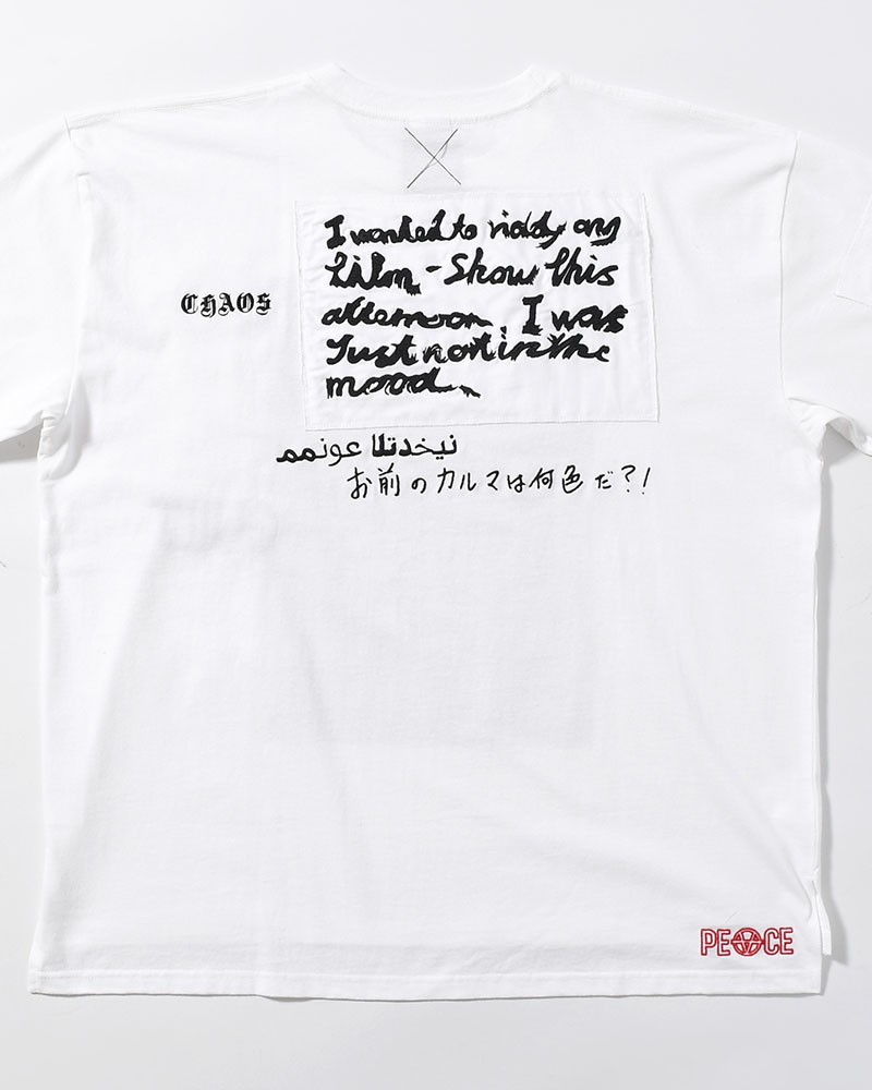 BIG SIZE SLIT T-SH (EMBROIDERY) -WHITE-