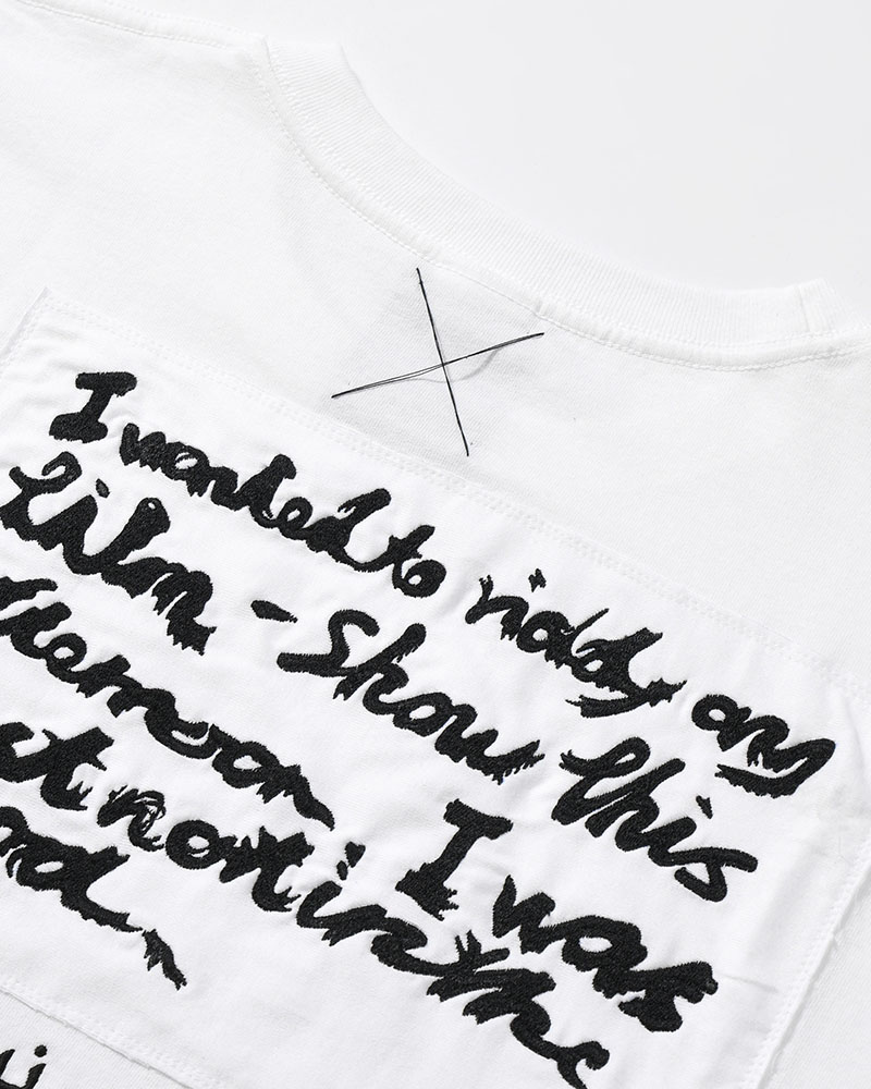 BIG SIZE SLIT T-SH (EMBROIDERY) -WHITE-