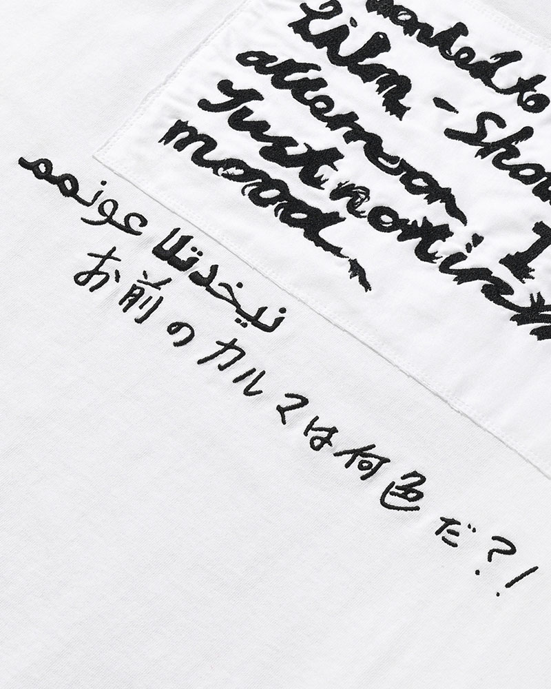 BIG SIZE SLIT T-SH (EMBROIDERY) -WHITE-
