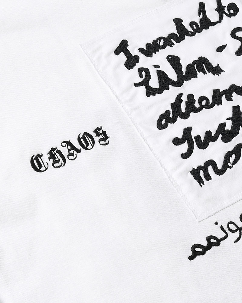 BIG SIZE SLIT T-SH (EMBROIDERY) -WHITE-