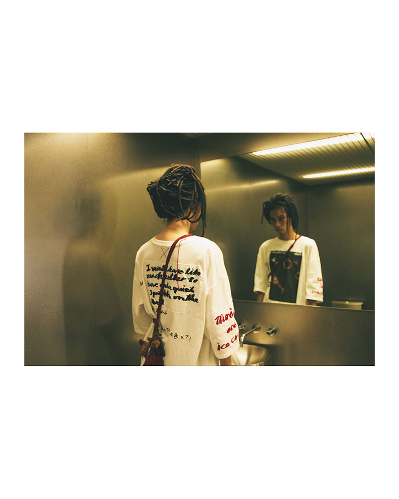 BIG SIZE SLIT T-SH (EMBROIDERY) -WHITE-