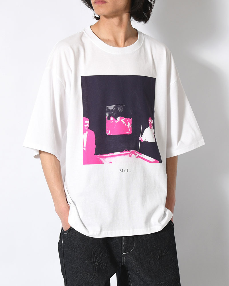 BIG SIZE SLIT T-SH (BILLIARDS) -WHITE-