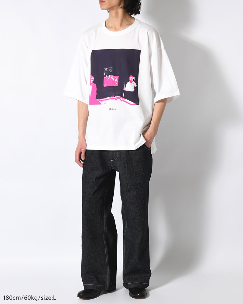 BIG SIZE SLIT T-SH (BILLIARDS) -WHITE-