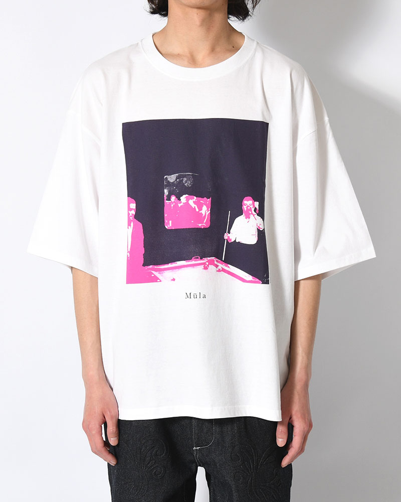 BIG SIZE SLIT T-SH (BILLIARDS) -WHITE-