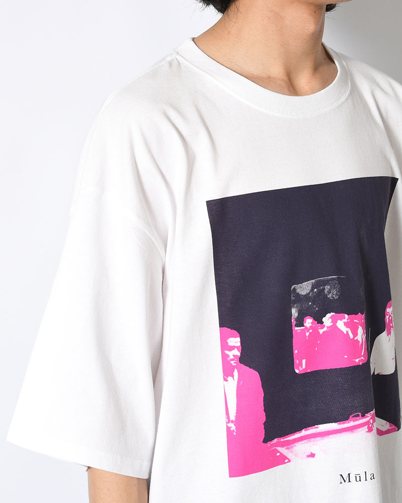 BIG SIZE SLIT T-SH (BILLIARDS) -WHITE-