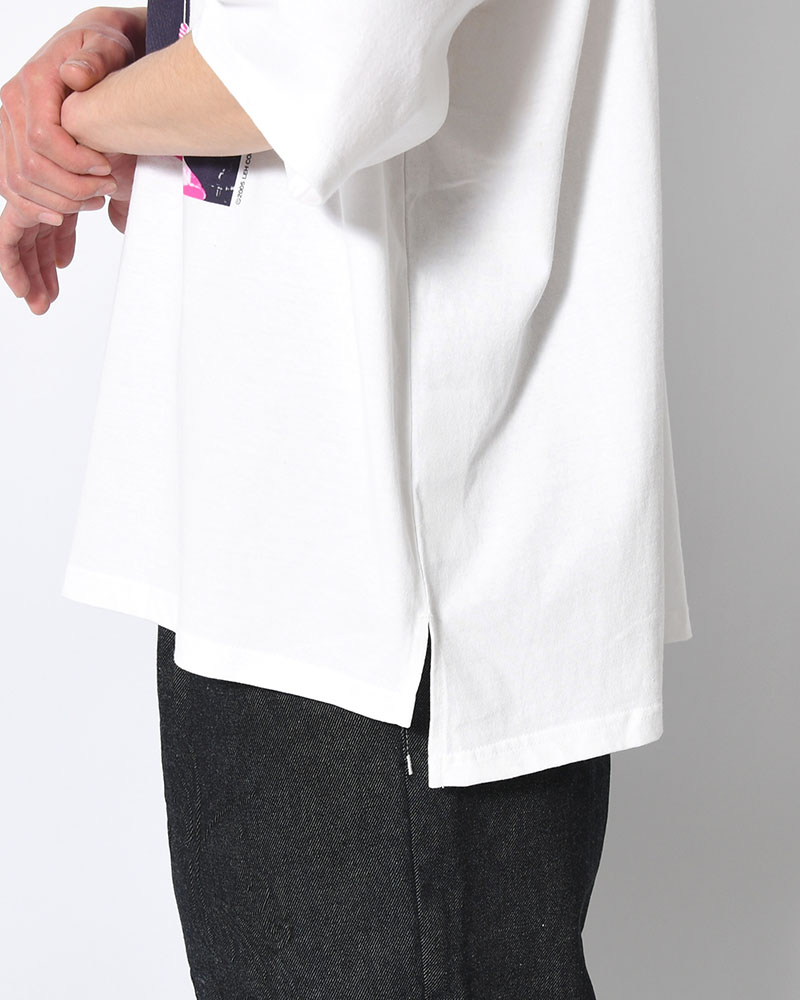 BIG SIZE SLIT T-SH (BILLIARDS) -WHITE-