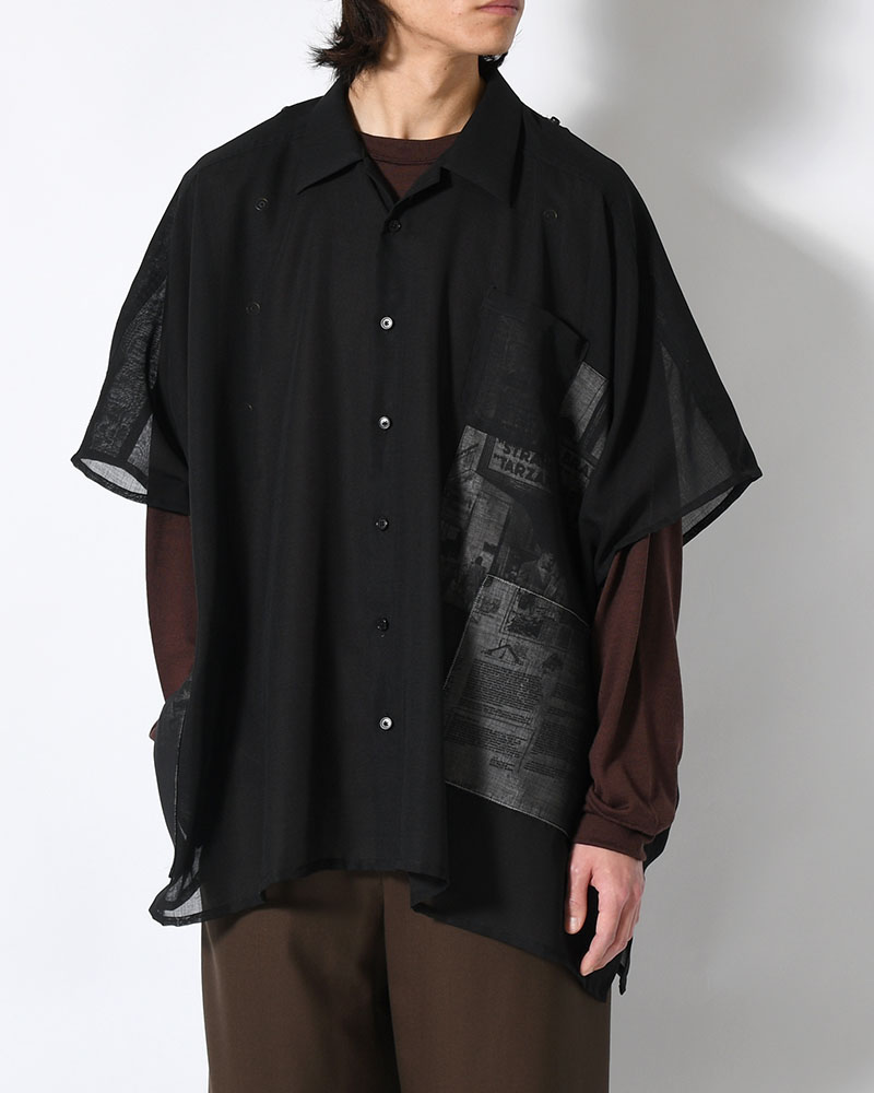WIDE PONCHO SHIRTS -BLACK(SILK)-