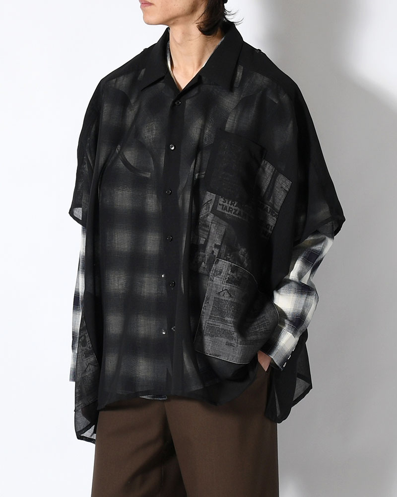 WIDE PONCHO SHIRTS -BLACK(SILK)-