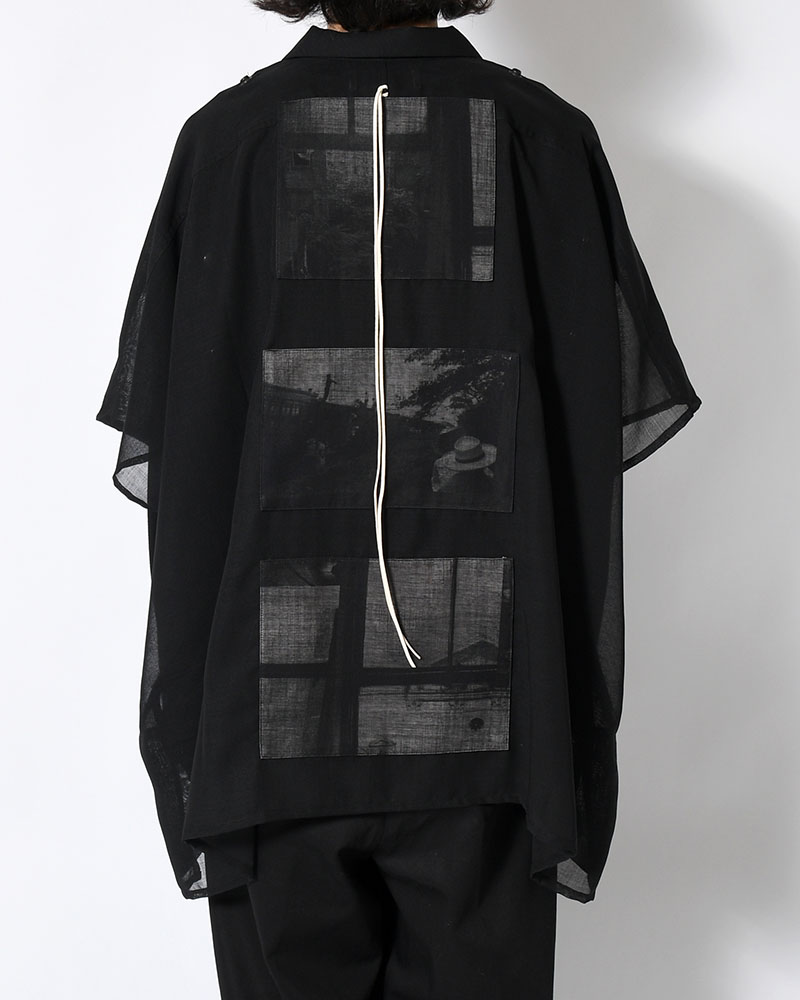 WIDE PONCHO SHIRTS -BLACK(SILK)-