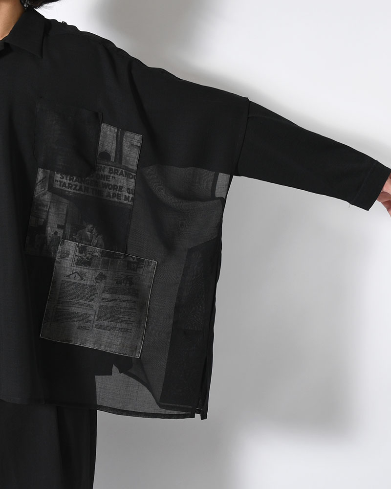 WIDE PONCHO SHIRTS -BLACK(SILK)-