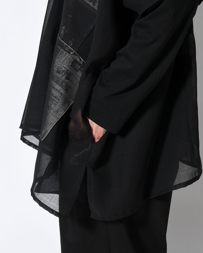 WIDE PONCHO SHIRTS -BLACK(SILK)-