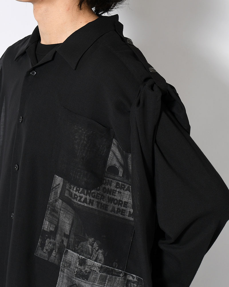 WIDE PONCHO SHIRTS -BLACK(SILK)-