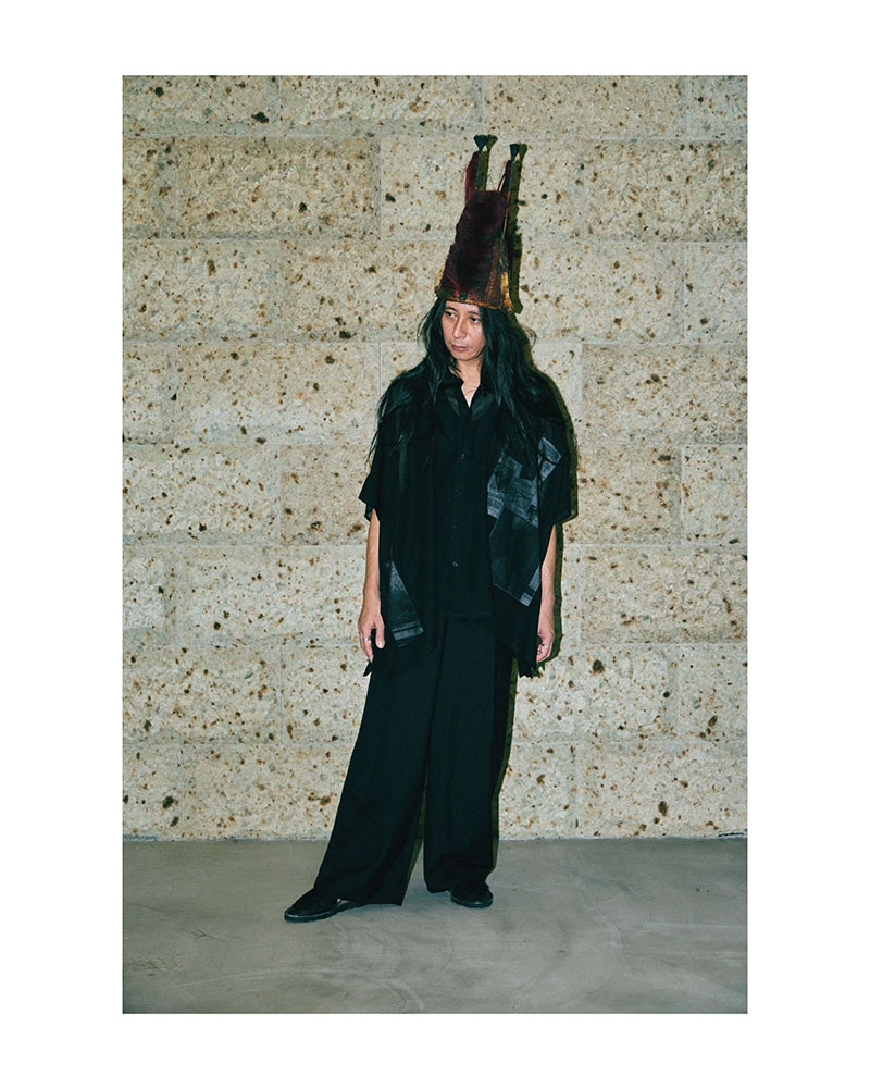 WIDE PONCHO SHIRTS -BLACK(SILK)-