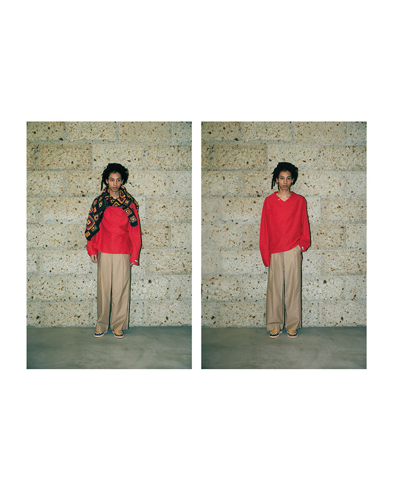 WRAP WIDE SLACKS -BEIGE-