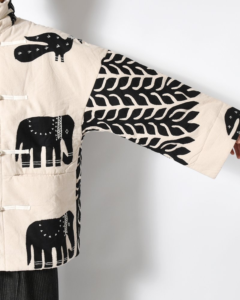 QUILTING CHINA JACKET -WHITE×BLACK-