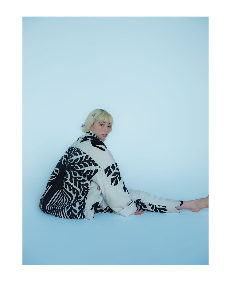 QUILTING CHINA JACKET -WHITE×BLACK-