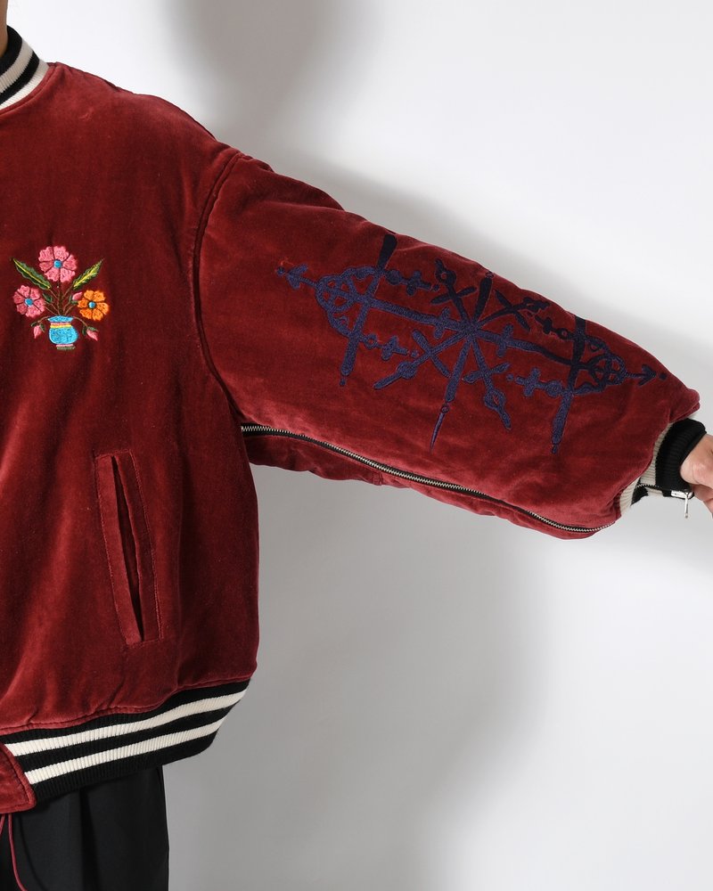 EMBROIDERY SKA REVERSIBLE BLOUSON -WINE RED×BLACK-