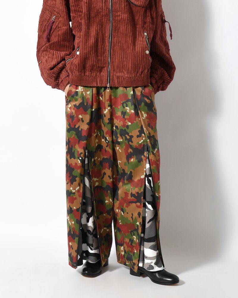 ZIP WIDE TRACK PANTS -CAMOUFLAGE-
