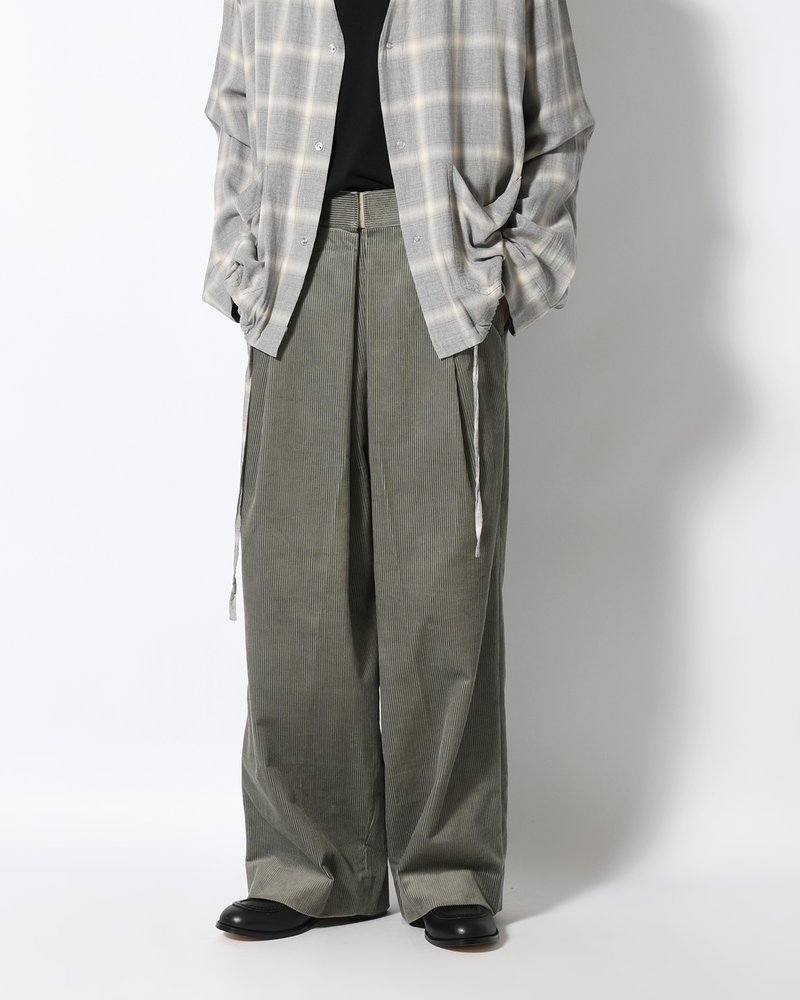 WRAP WIDE SLACKS -GRAY CORDUROY-
