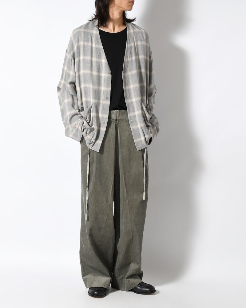 WRAP WIDE SLACKS -GRAY CORDUROY-