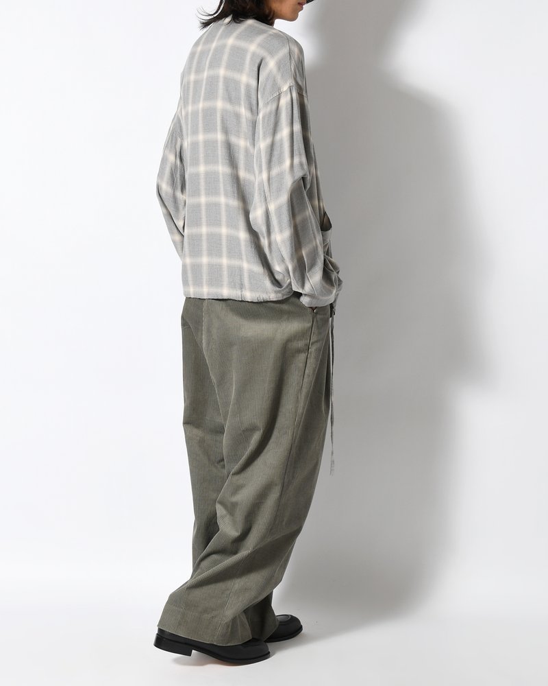 WRAP WIDE SLACKS -GRAY CORDUROY-