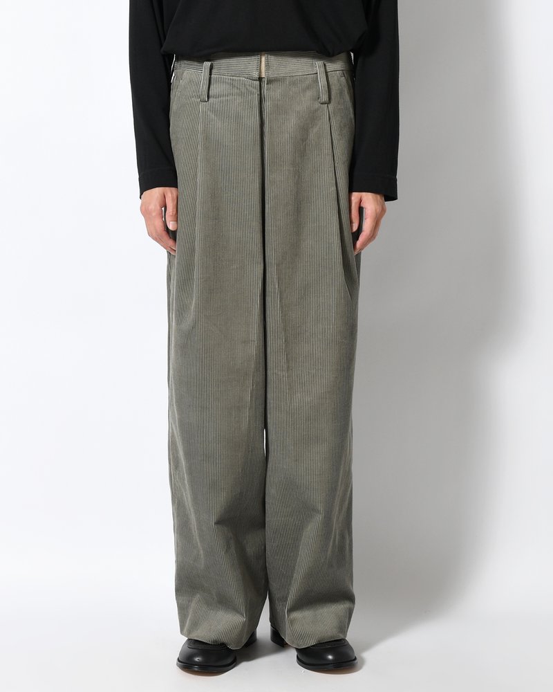 WRAP WIDE SLACKS -GRAY CORDUROY-