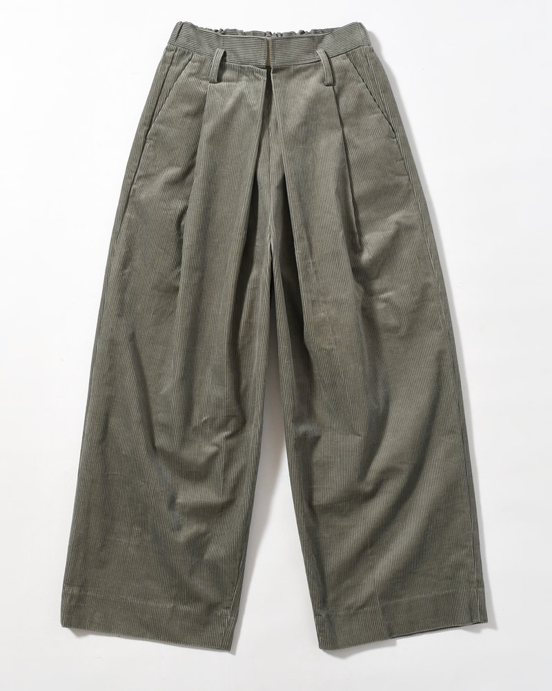 WRAP WIDE SLACKS -GRAY CORDUROY-