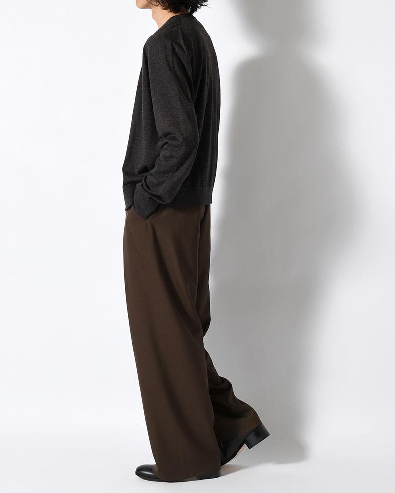 WOOL WIDE PANTS -KHAKI-