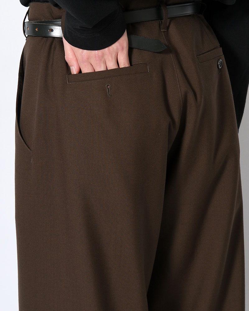 WOOL WIDE PANTS -KHAKI-