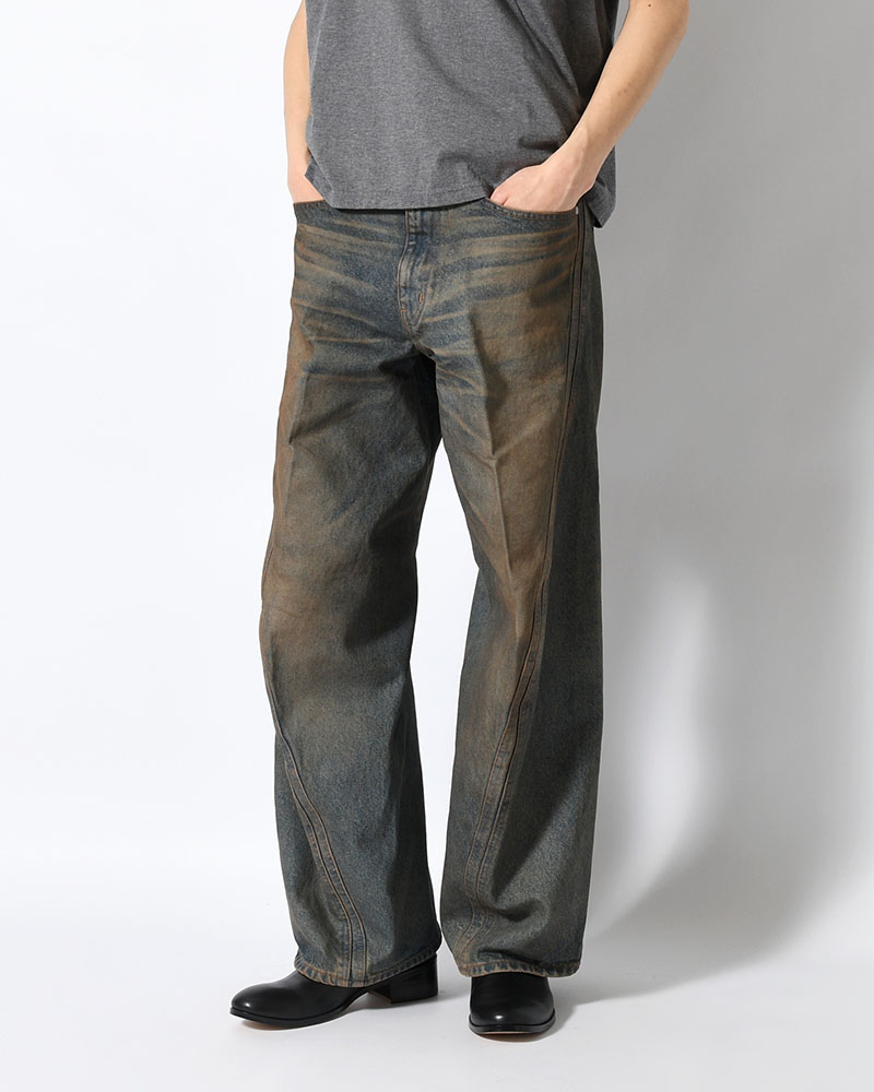 3D TWISTED WIDE LEG JEANS -MUD FADED INDIGO-