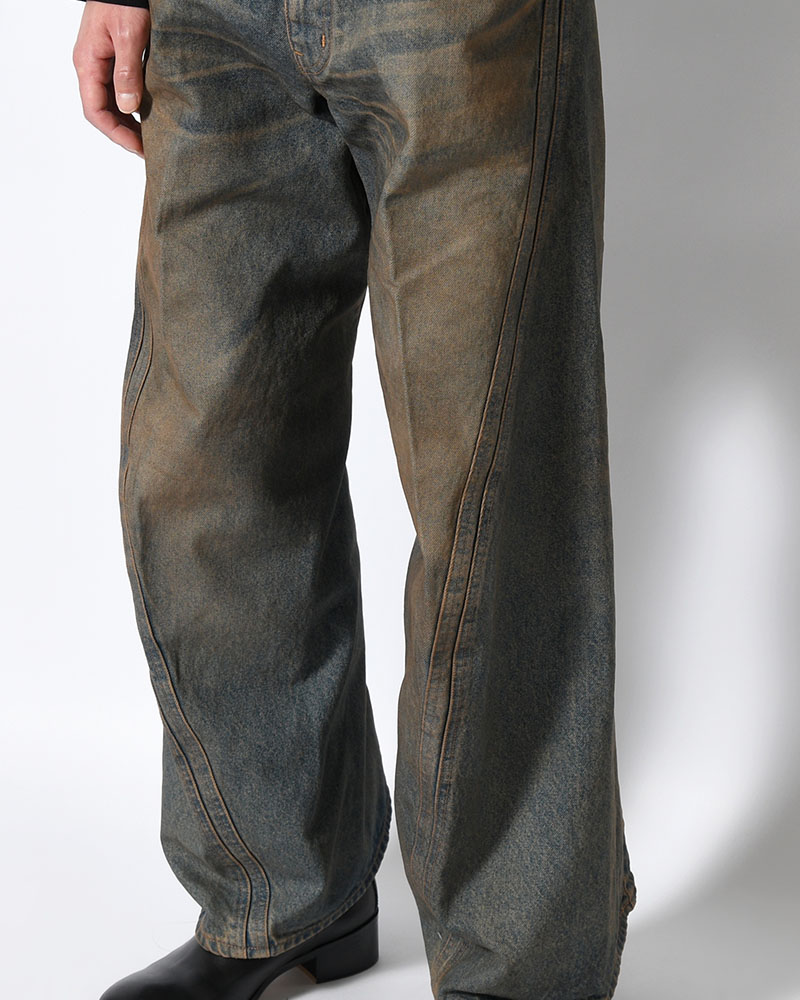 3D TWISTED WIDE LEG JEANS -MUD FADED INDIGO-
