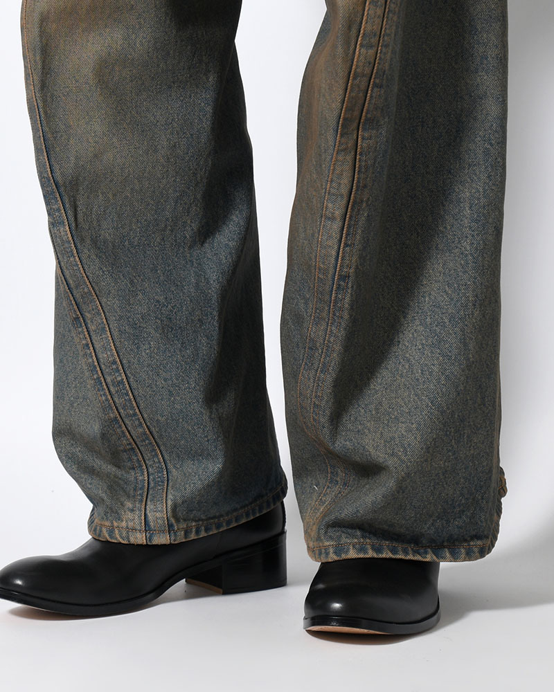 3D TWISTED WIDE LEG JEANS -MUD FADED INDIGO-