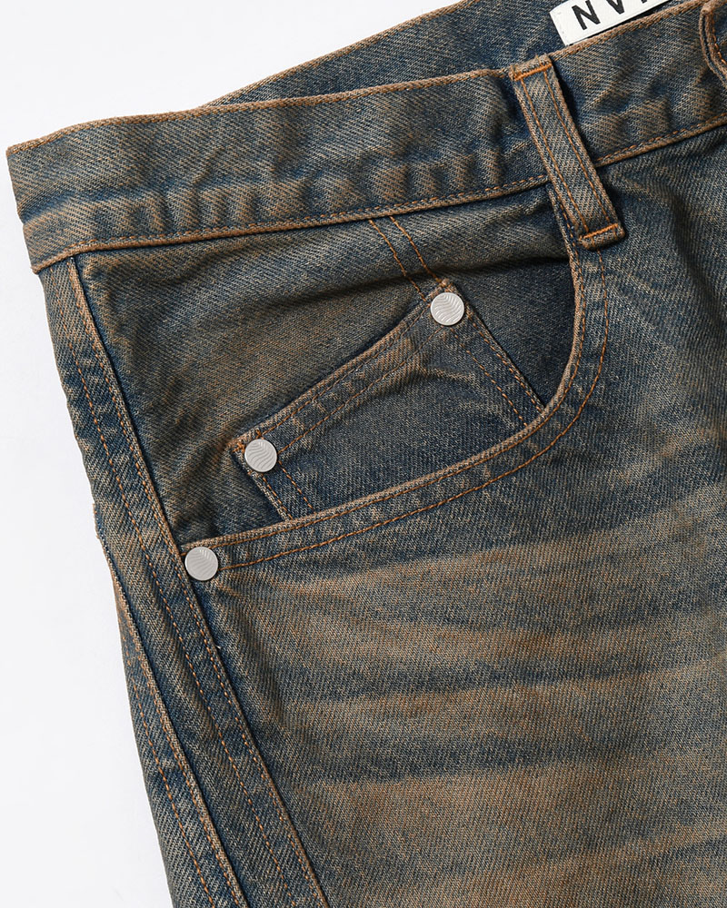 3D TWISTED WIDE LEG JEANS -MUD FADED INDIGO-