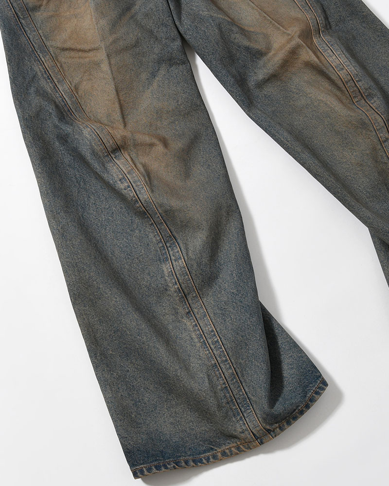 3D TWISTED WIDE LEG JEANS -MUD FADED INDIGO-