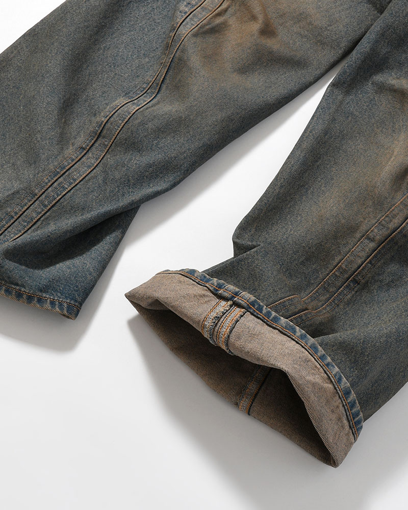 3D TWISTED WIDE LEG JEANS -MUD FADED INDIGO-