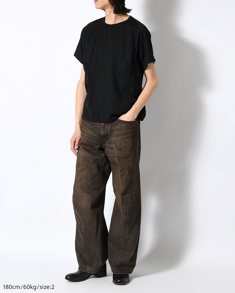 3D TWISTED WIDE LEG JEANS -MUD FADED BLACK-
