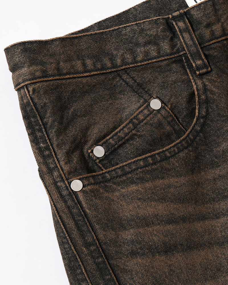 3D TWISTED WIDE LEG JEANS -MUD FADED BLACK-