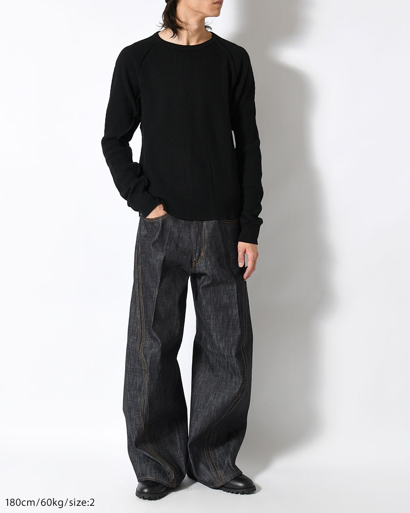 WAFFLE THERMAL LONG SLEEVE T-SHIRT -BLACK-