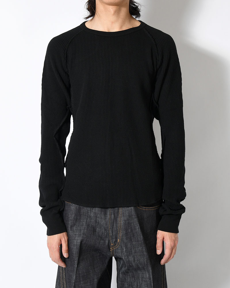 WAFFLE THERMAL LONG SLEEVE T-SHIRT -BLACK-
