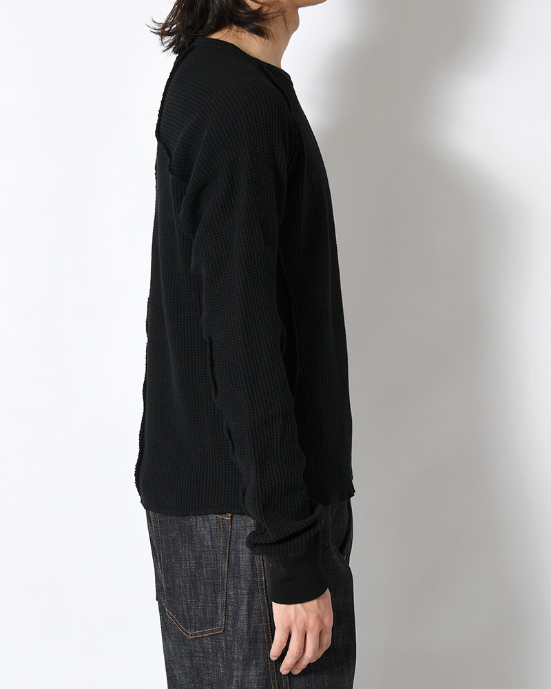 WAFFLE THERMAL LONG SLEEVE T-SHIRT -BLACK-