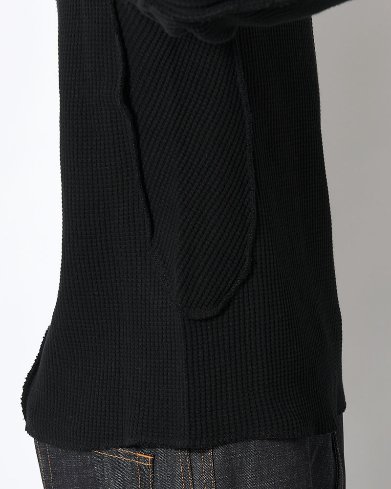 WAFFLE THERMAL LONG SLEEVE T-SHIRT -BLACK-