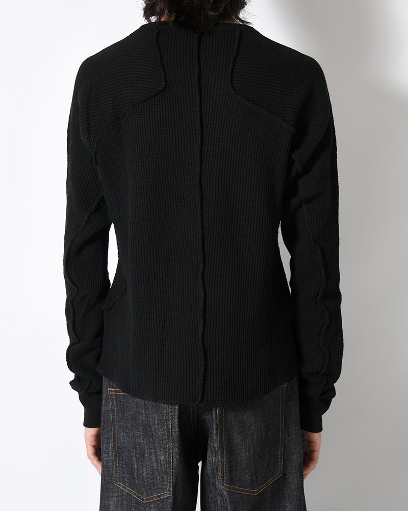 WAFFLE THERMAL LONG SLEEVE T-SHIRT -BLACK-