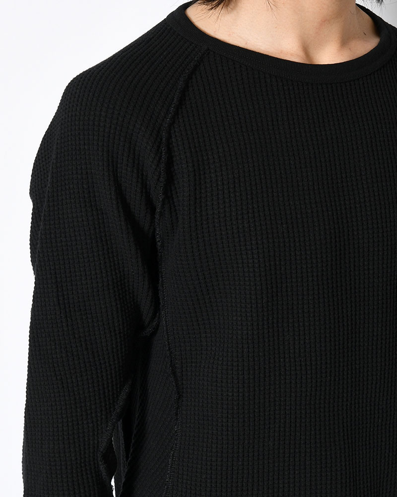 WAFFLE THERMAL LONG SLEEVE T-SHIRT -BLACK-