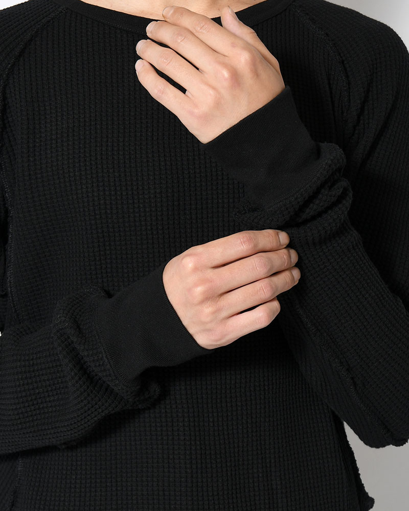 WAFFLE THERMAL LONG SLEEVE T-SHIRT -BLACK-