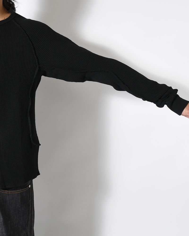 WAFFLE THERMAL LONG SLEEVE T-SHIRT -BLACK-