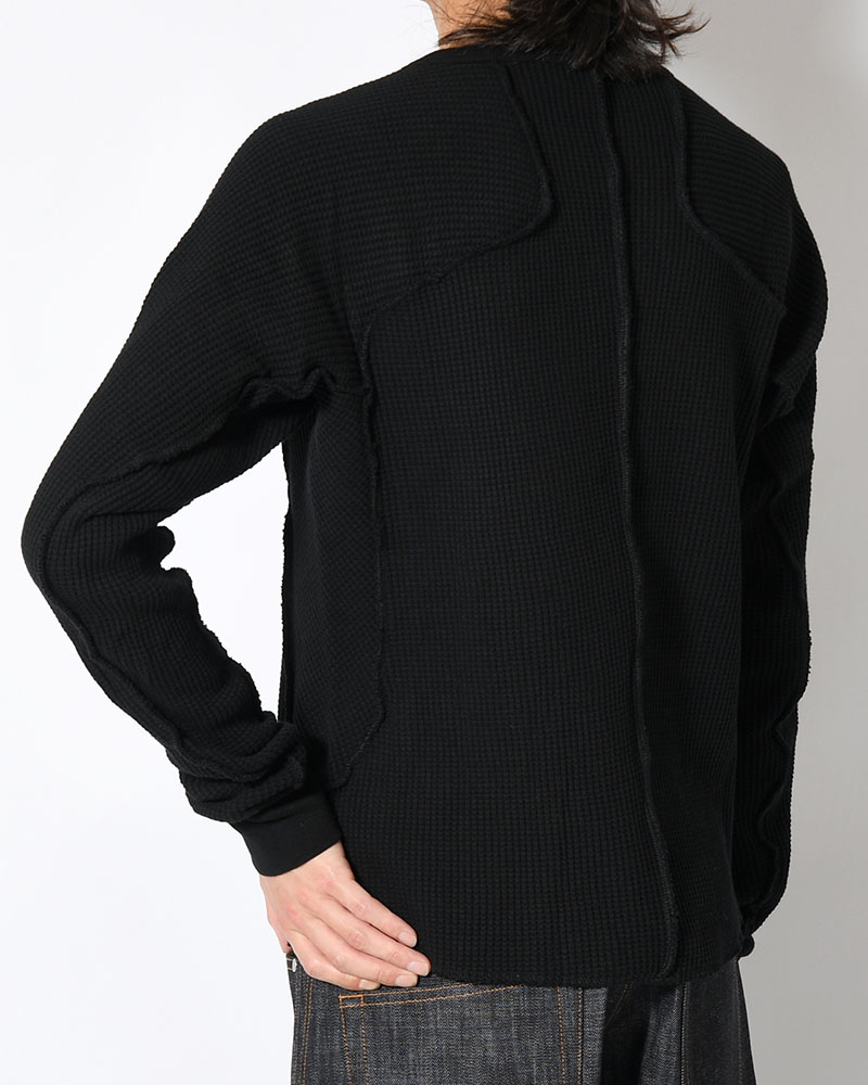 WAFFLE THERMAL LONG SLEEVE T-SHIRT -BLACK-