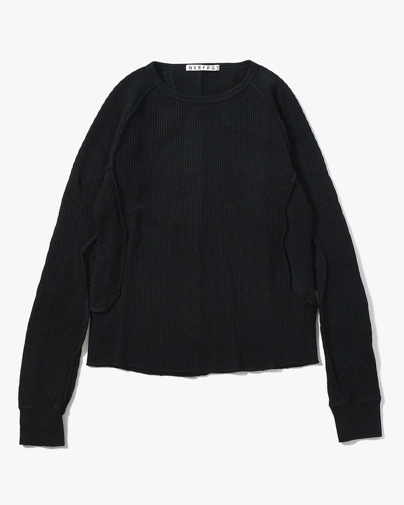 WAFFLE THERMAL LONG SLEEVE T-SHIRT -BLACK-