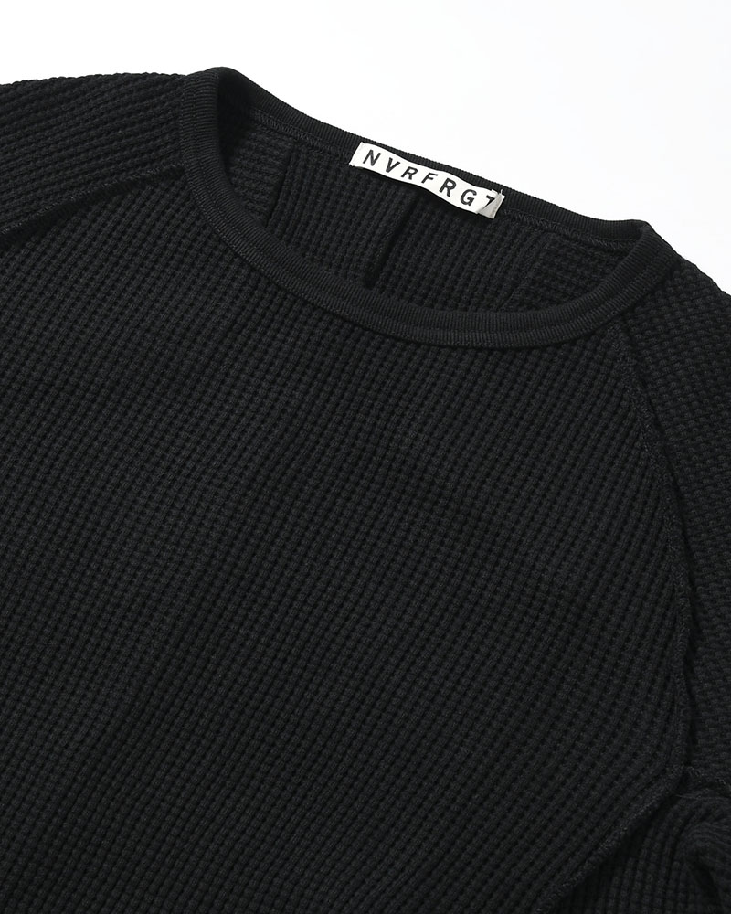WAFFLE THERMAL LONG SLEEVE T-SHIRT -BLACK-