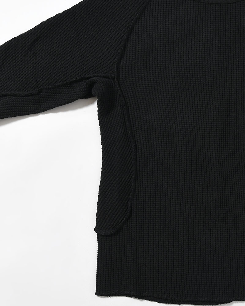 WAFFLE THERMAL LONG SLEEVE T-SHIRT -BLACK-